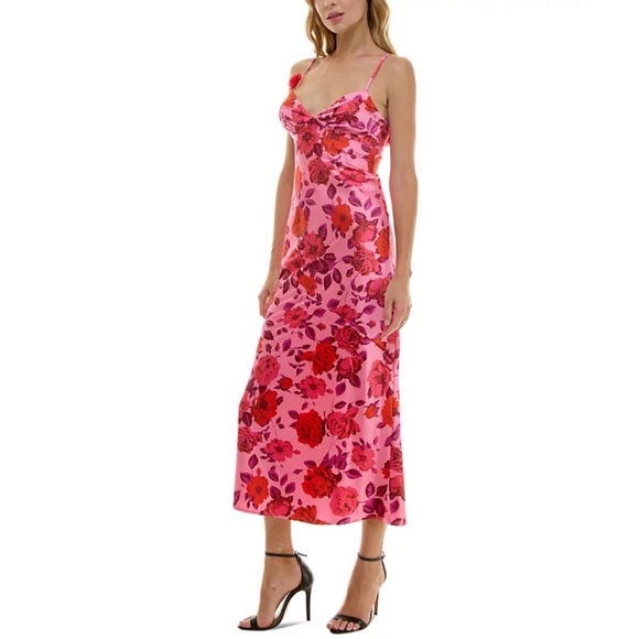 Crystal Sky NWT Floral Satin Slip Dress – Pink/Red – Size Large - Picture 2 of 16